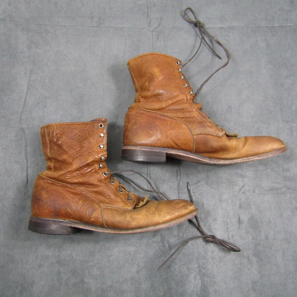 Justin Lace Up Boots Mens 10.5 D Brown Leather Kiltie Work Utility USA 420